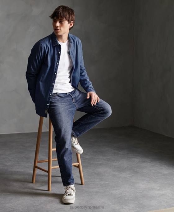 Superdry cămașă cu mâneci lungi îmbrăcăminte marina bărbați JX0Z241