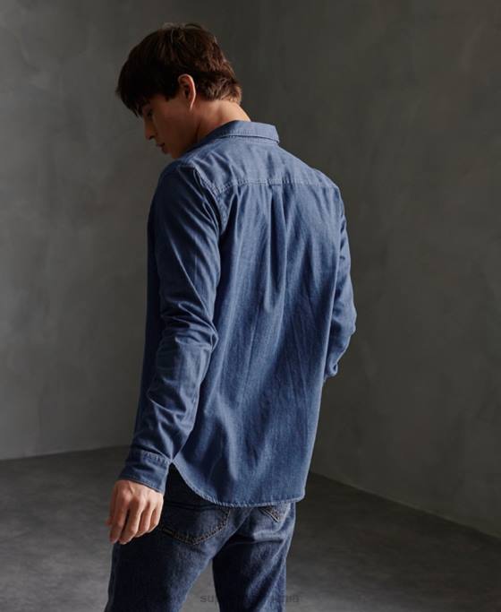 Superdry cămașă cu mâneci lungi îmbrăcăminte marina bărbați JX0Z241