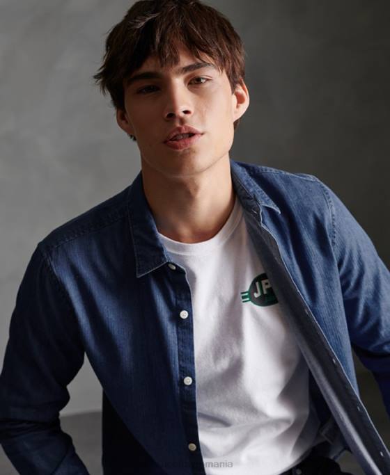 Superdry cămașă cu mâneci lungi îmbrăcăminte marina bărbați JX0Z241