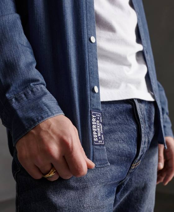 Superdry cămașă cu mâneci lungi îmbrăcăminte marina bărbați JX0Z241