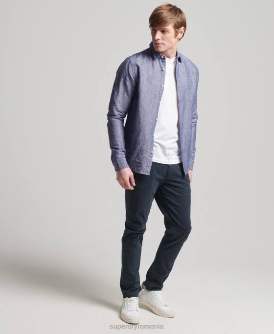 Superdry cămașă cu mânecă lungă din bumbac organic și in îmbrăcăminte albastru inchis bărbați JX0Z6398