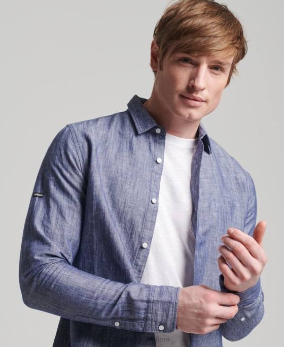 Superdry cămașă cu mânecă lungă din bumbac organic și in îmbrăcăminte albastru inchis bărbați JX0Z6398