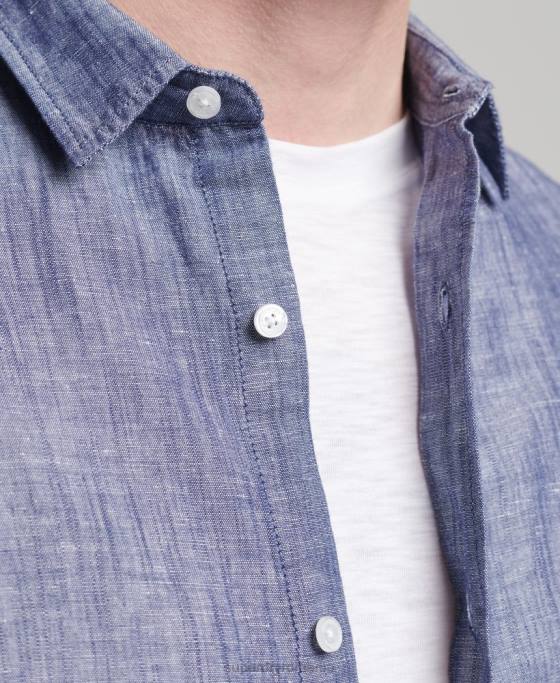 Superdry cămașă cu mânecă lungă din bumbac organic și in îmbrăcăminte albastru inchis bărbați JX0Z6398