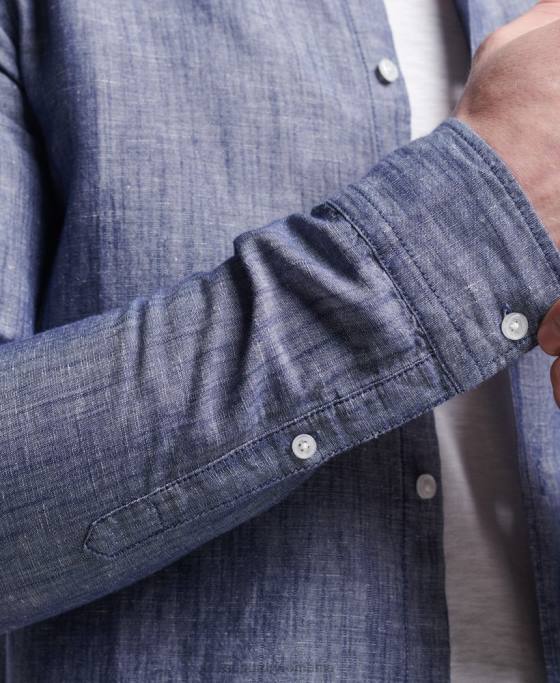 Superdry cămașă cu mânecă lungă din bumbac organic și in îmbrăcăminte albastru inchis bărbați JX0Z6398