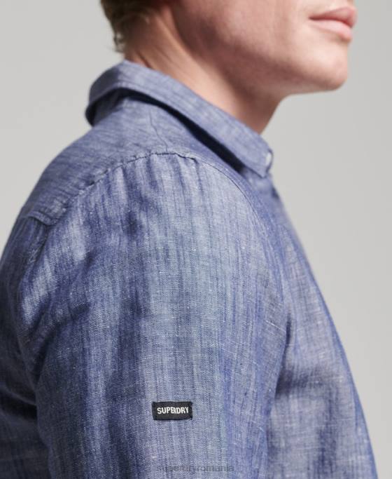 Superdry cămașă cu mânecă lungă din bumbac organic și in îmbrăcăminte albastru inchis bărbați JX0Z6398