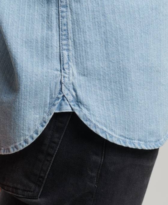 Superdry cămașă cu mânecă lungă din bumbac îmbrăcăminte albastru deschis bărbați JX0Z188