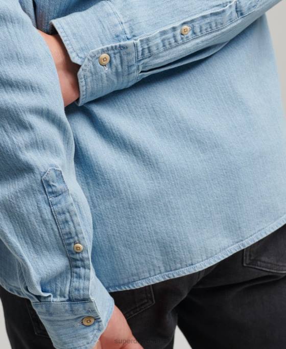 Superdry cămașă cu mânecă lungă din bumbac îmbrăcăminte albastru deschis bărbați JX0Z188