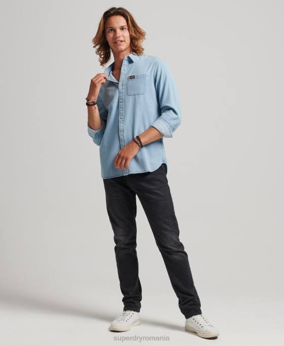 Superdry cămașă cu mânecă lungă din bumbac îmbrăcăminte albastru deschis bărbați JX0Z188