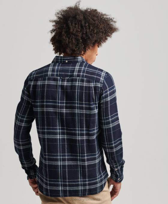 Superdry cămașă cu mânecă lungă din bumbac îmbrăcăminte albastru inchis bărbați JX0Z137