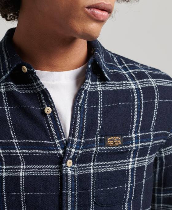 Superdry cămașă cu mânecă lungă din bumbac îmbrăcăminte albastru inchis bărbați JX0Z137