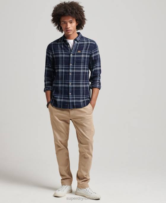 Superdry cămașă cu mânecă lungă din bumbac îmbrăcăminte albastru inchis bărbați JX0Z137