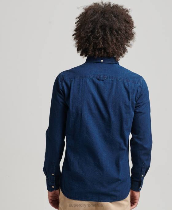 Superdry cămașă cu mânecă lungă din bumbac îmbrăcăminte albastru inchis bărbați JX0Z194