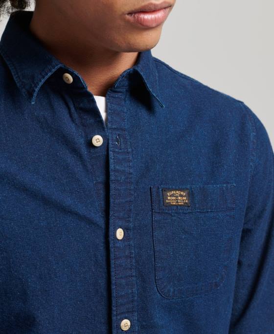 Superdry cămașă cu mânecă lungă din bumbac îmbrăcăminte albastru inchis bărbați JX0Z194