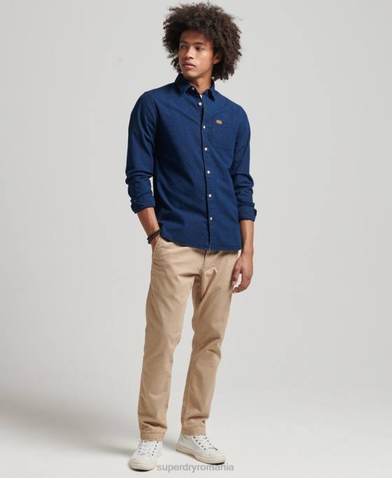 Superdry cămașă cu mânecă lungă din bumbac îmbrăcăminte albastru inchis bărbați JX0Z194