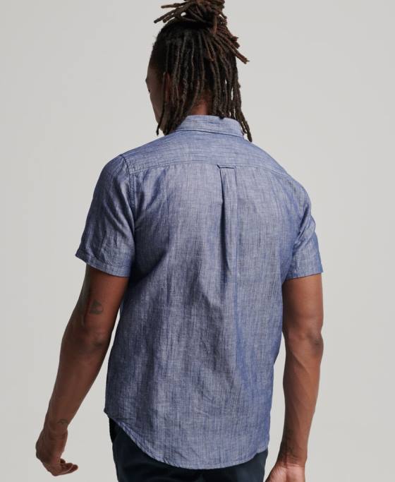 Superdry cămașă cu mânecă scurtă din bumbac organic îmbrăcăminte albastru inchis bărbați JX0Z198