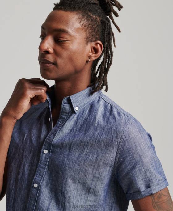 Superdry cămașă cu mânecă scurtă din bumbac organic îmbrăcăminte albastru inchis bărbați JX0Z198