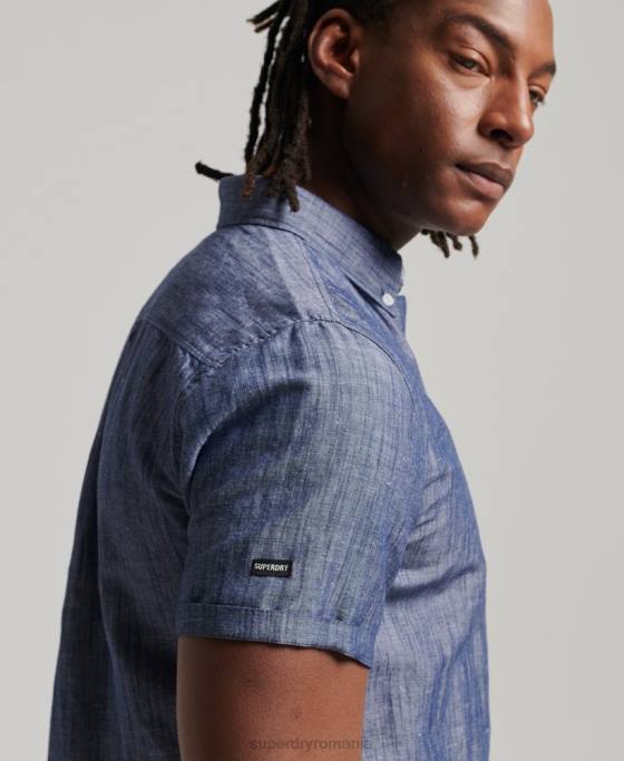 Superdry cămașă cu mânecă scurtă din bumbac organic îmbrăcăminte albastru inchis bărbați JX0Z198