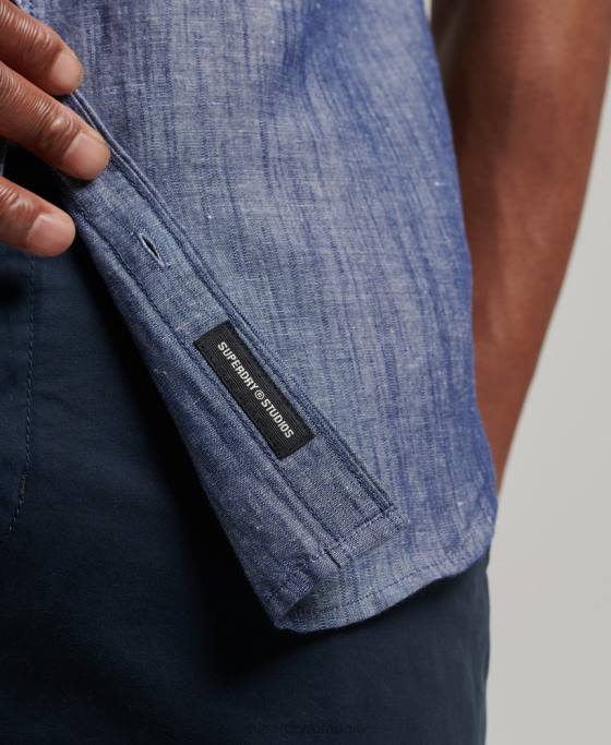 Superdry cămașă cu mânecă scurtă din bumbac organic îmbrăcăminte albastru inchis bărbați JX0Z198