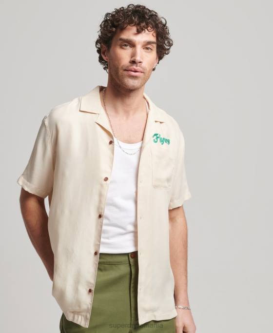 Superdry cămașă de bowling vintage cu mânecă scurtă îmbrăcăminte cremă bărbați JX0Z170