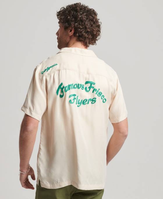 Superdry cămașă de bowling vintage cu mânecă scurtă îmbrăcăminte cremă bărbați JX0Z170