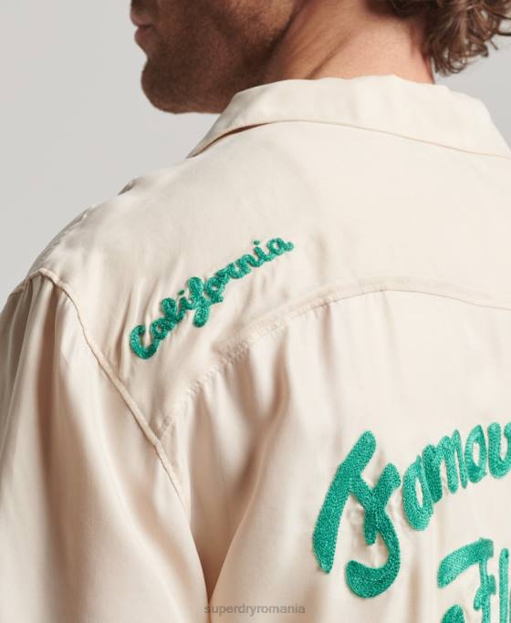 Superdry cămașă de bowling vintage cu mânecă scurtă îmbrăcăminte cremă bărbați JX0Z170
