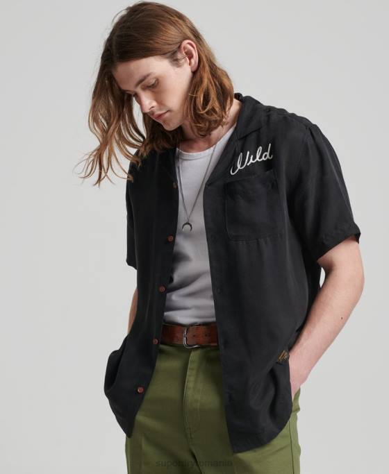 Superdry cămașă de bowling vintage cu mânecă scurtă îmbrăcăminte negru bărbați JX0Z172