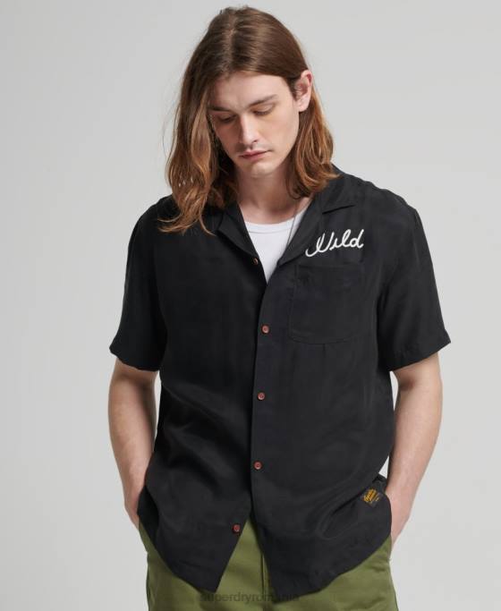 Superdry cămașă de bowling vintage cu mânecă scurtă îmbrăcăminte negru bărbați JX0Z172