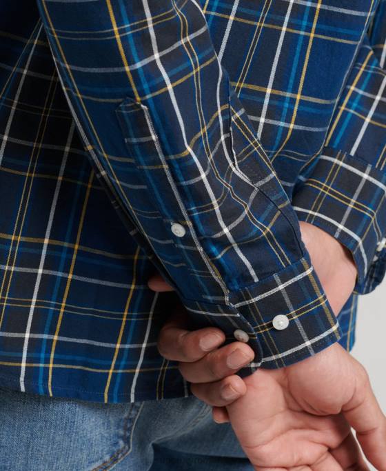 Superdry cămașă de comerciant din bumbac cu carouri îmbrăcăminte marina bărbați JX0Z171