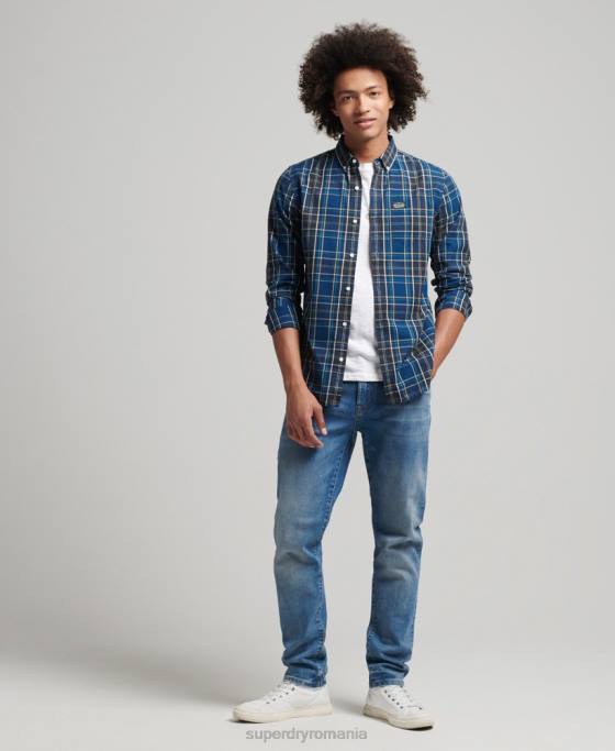 Superdry cămașă de comerciant din bumbac cu carouri îmbrăcăminte marina bărbați JX0Z171