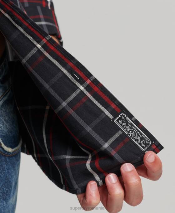 Superdry cămașă de comerciant din bumbac cu carouri îmbrăcăminte negru bărbați JX0Z151