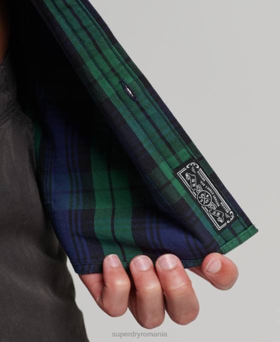 Superdry cămașă de comerciant din bumbac cu carouri îmbrăcăminte verde bărbați JX0Z159