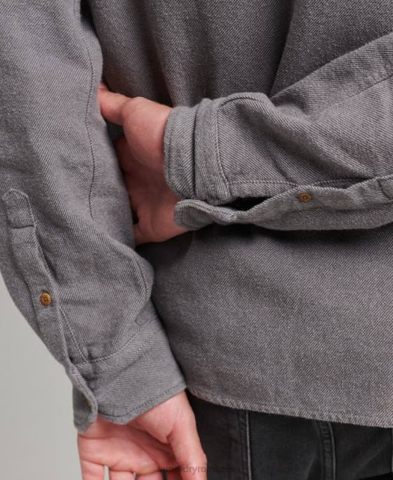 Superdry cămașă de flanel trailsman din bumbac organic îmbrăcăminte gri bărbați JX0Z192