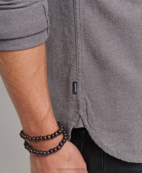 Superdry cămașă de flanel trailsman din bumbac organic îmbrăcăminte gri bărbați JX0Z192