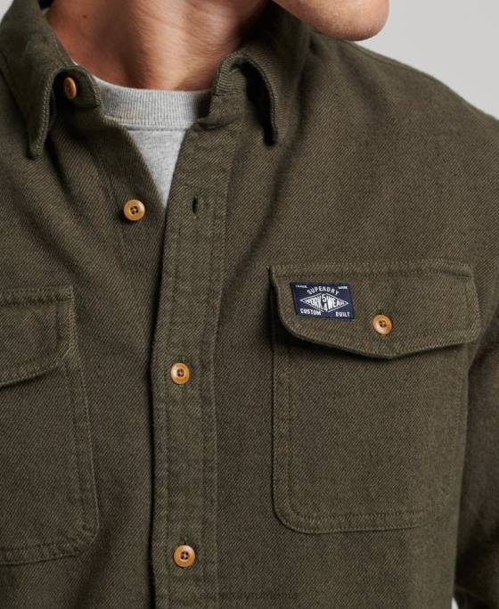 Superdry cămașă de flanel trailsman din bumbac organic îmbrăcăminte kaki bărbați JX0Z168
