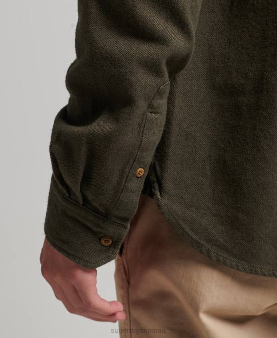 Superdry cămașă de flanel trailsman din bumbac organic îmbrăcăminte kaki bărbați JX0Z168