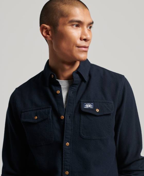 Superdry cămașă de flanel trailsman din bumbac organic îmbrăcăminte marina bărbați JX0Z179