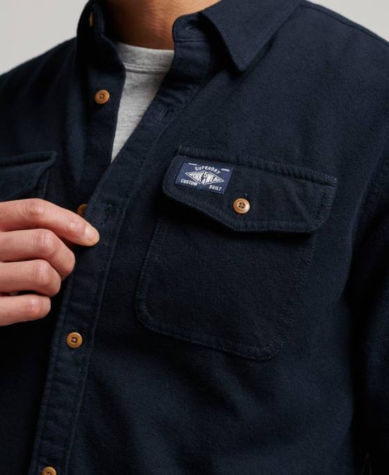 Superdry cămașă de flanel trailsman din bumbac organic îmbrăcăminte marina bărbați JX0Z179