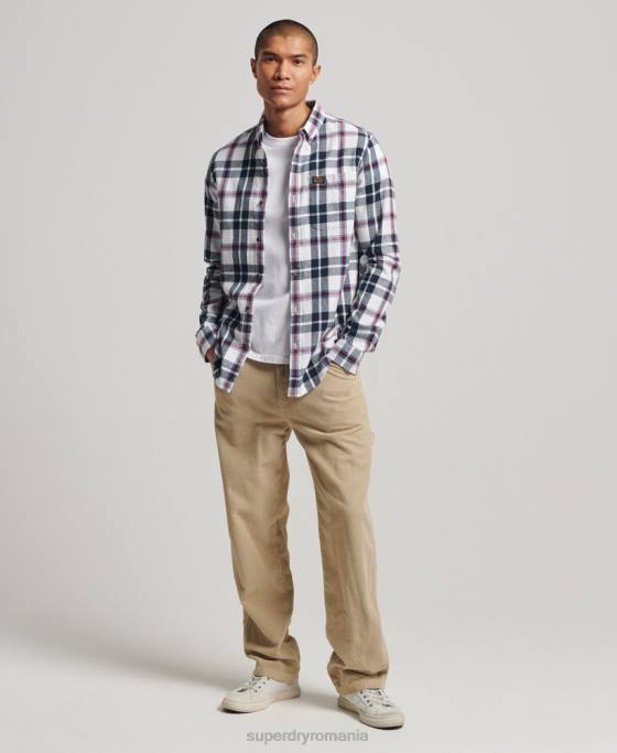 Superdry cămașă de lemn vintage din bumbac organic îmbrăcăminte alb bărbați JX0Z216