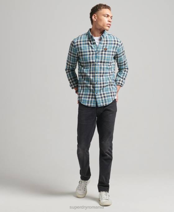 Superdry cămașă de lemn vintage din bumbac organic îmbrăcăminte albastru bărbați JX0Z169