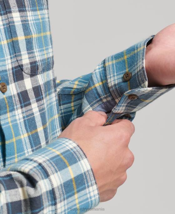 Superdry cămașă de lemn vintage din bumbac organic îmbrăcăminte albastru bărbați JX0Z169