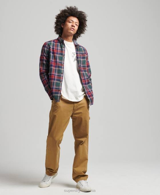 Superdry cămașă de lemn vintage din bumbac organic îmbrăcăminte verde bărbați JX0Z160