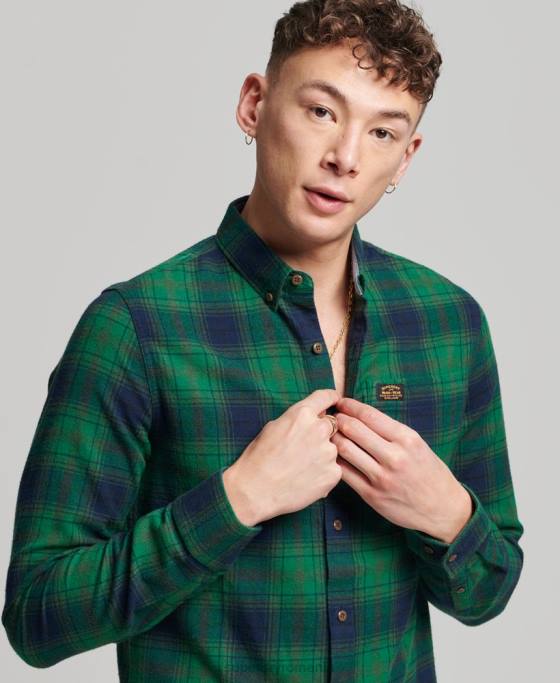Superdry cămașă de lemn vintage din bumbac organic îmbrăcăminte verde bărbați JX0Z162