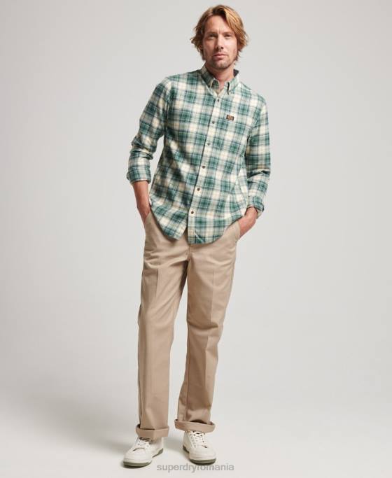 Superdry cămașă de lemn vintage din bumbac organic îmbrăcăminte verde bărbați JX0Z190