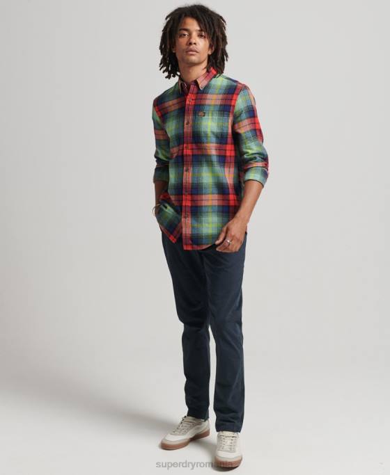 Superdry cămașă de lemn vintage din bumbac organic îmbrăcăminte verde bărbați JX0Z205