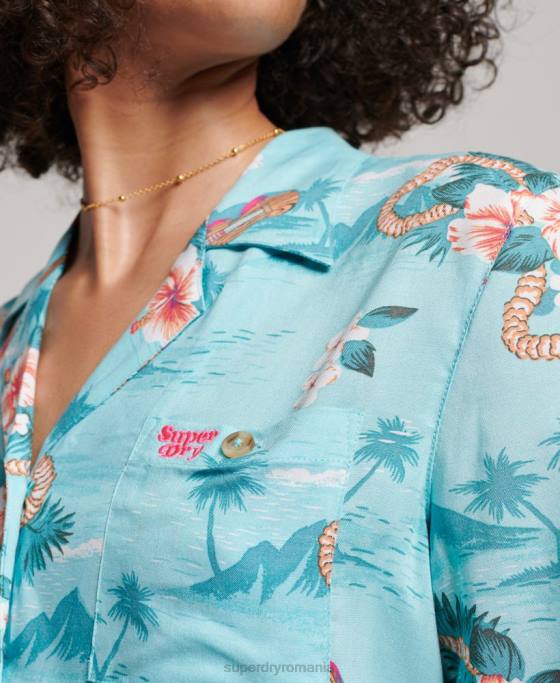 Superdry cămașă de stațiune de plajă îmbrăcăminte albastru deschis femei JX0Z2874