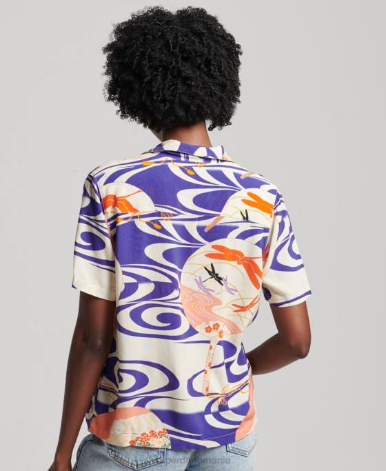 Superdry cămașă de stațiune de plajă îmbrăcăminte albastru femei JX0Z2904