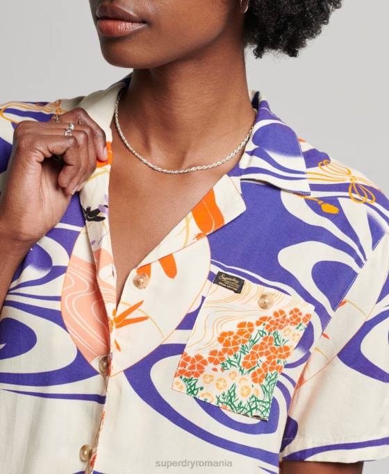 Superdry cămașă de stațiune de plajă îmbrăcăminte albastru femei JX0Z2904