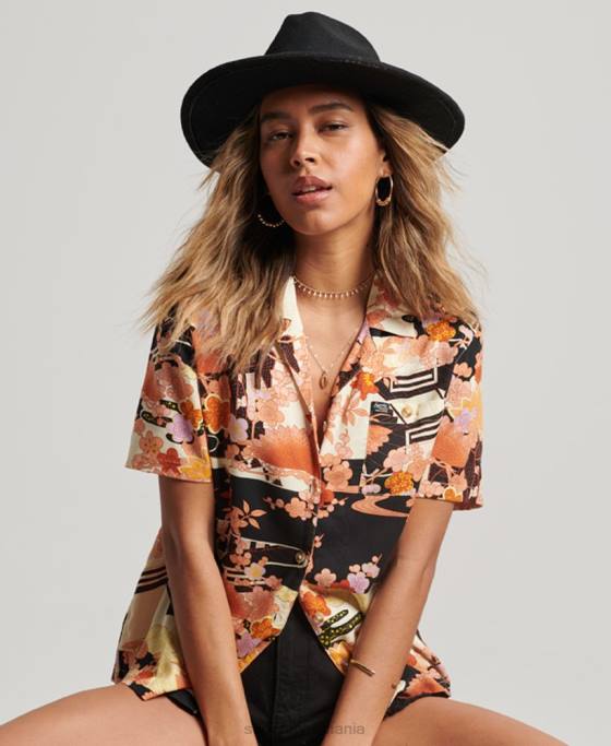 Superdry cămașă de stațiune de plajă îmbrăcăminte aur femei JX0Z2867