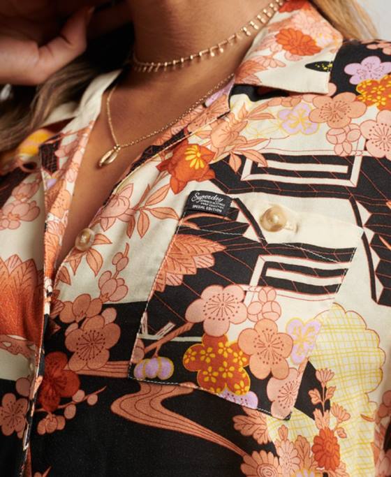 Superdry cămașă de stațiune de plajă îmbrăcăminte aur femei JX0Z2867