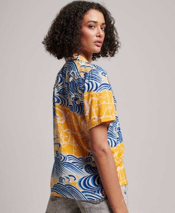 Superdry cămașă de stațiune de plajă îmbrăcăminte aur femei JX0Z2880